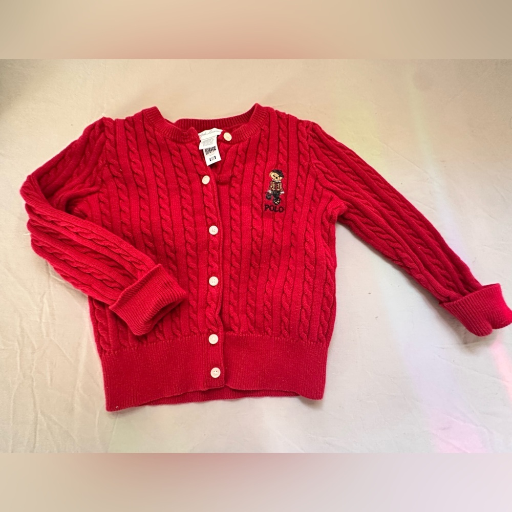Ralph Lauren Baby Polo Bear Cable-Knit Cotton Cardigan – Tartan Bear (18M)